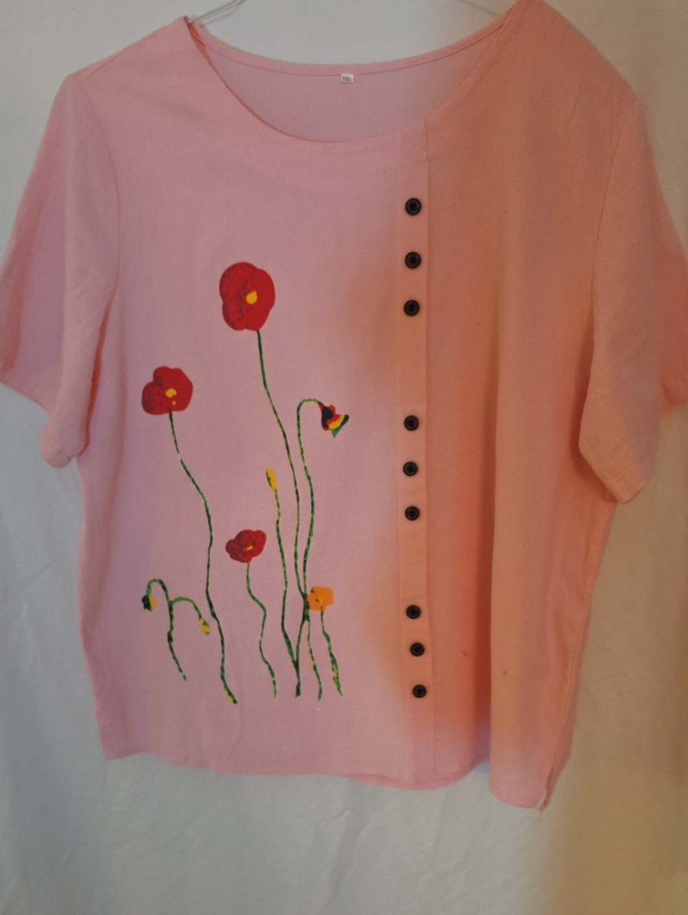 Pink Floral Button-Accent Top